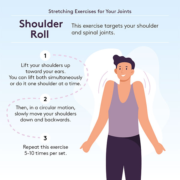 stretching-shoulder-roll Shoulder roll stretch for joint mobility